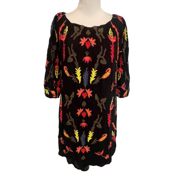 Willow & Clay Heavily Embroidered Dress Womens Medium Black Floral Off Shoulder - Picture 2 of 9